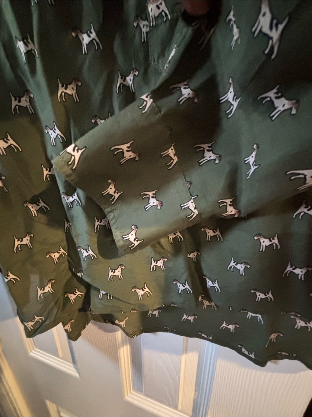 J. Crew Olive Green Button-Up Shirt with Dog Print - Picture 4 of 7